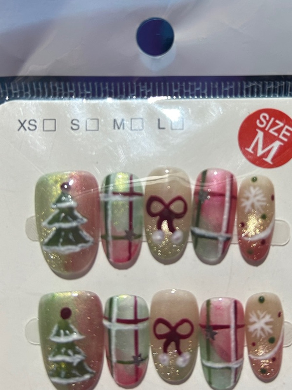 Christmas Press-On Nails Set in Pink, Green & Gold